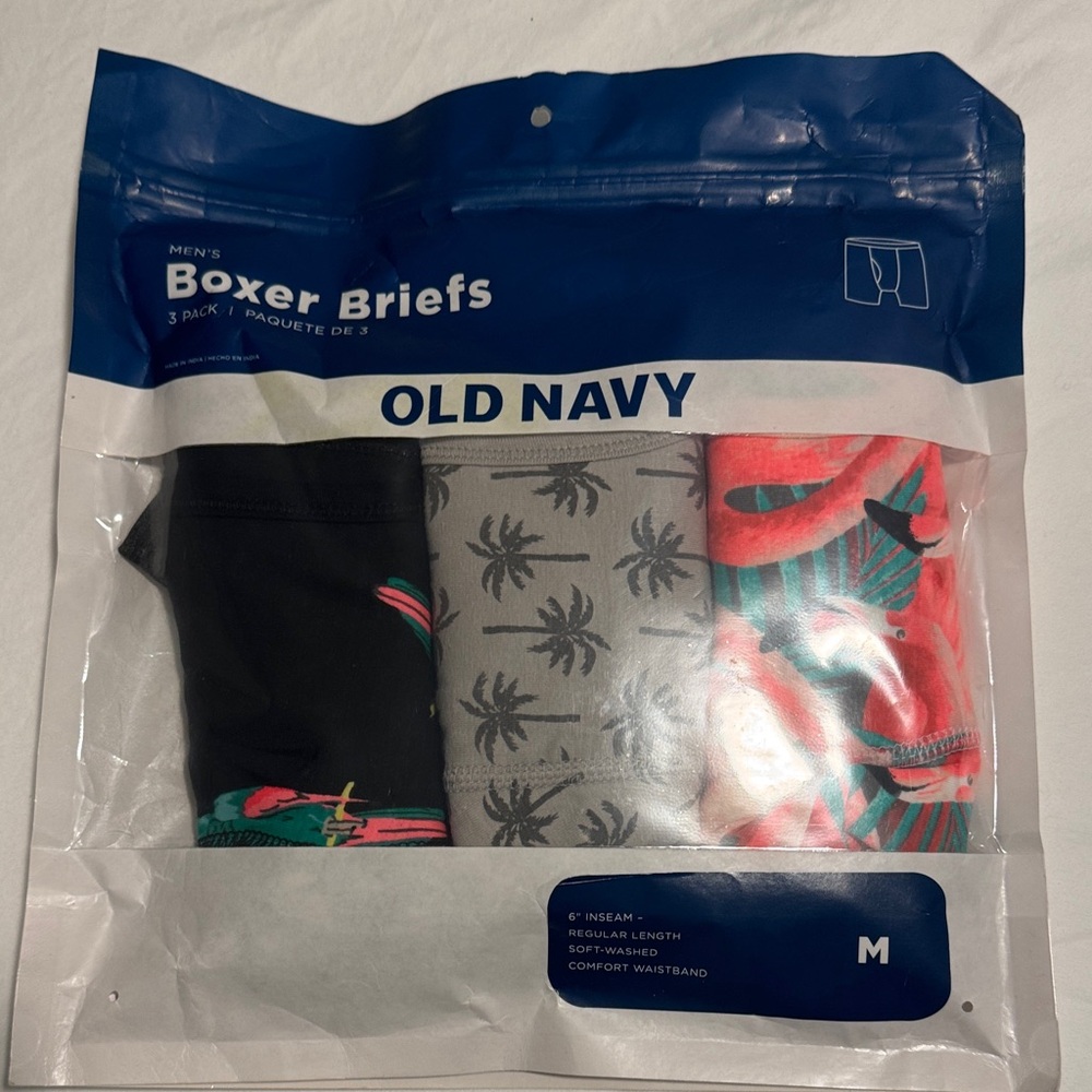 Old Navy Men's Boxer Briefs 3-Pack - Black, Gray, Red with Tropical Print